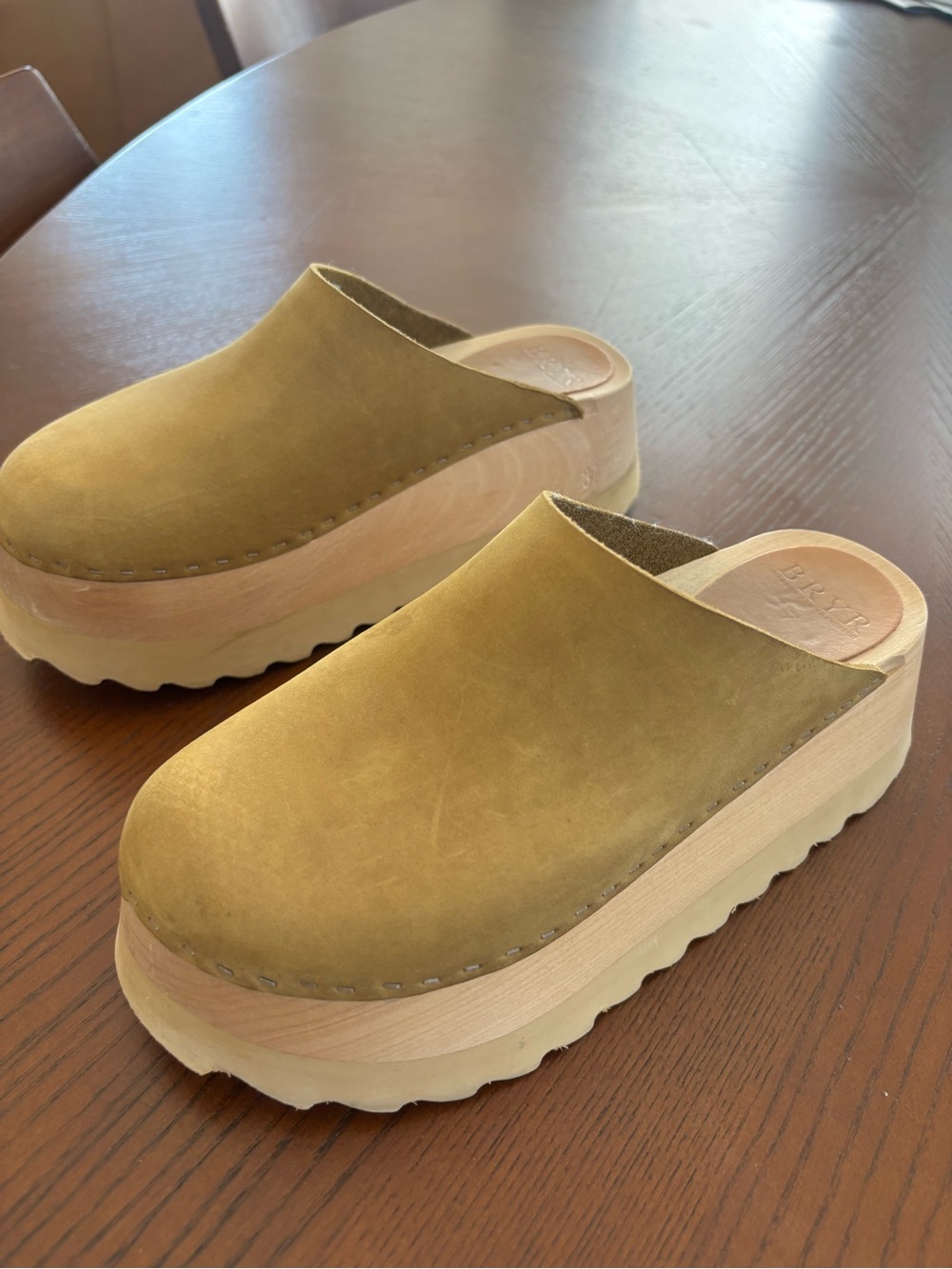 Bryr Kelp Leather Platform Chonk Clogs, Originally $345
